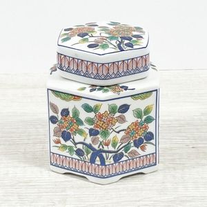 ARDCO Ginger Jar Tea Canister Ceramic Flowers Feathers Japan Colorful Vintage‎